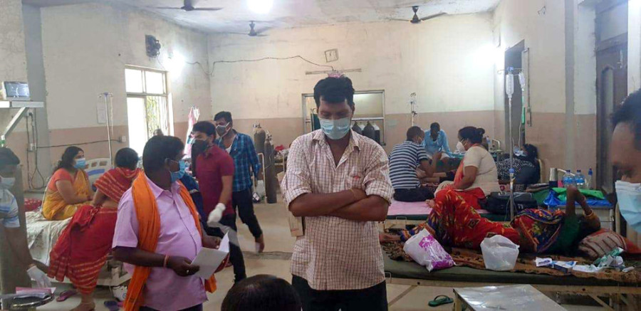 Covid-19 patients sharing beds at Narayani Hospital