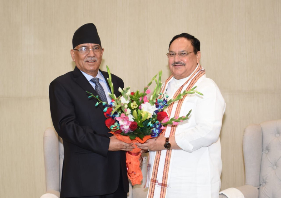 Dahal meets Nadda at BJP headquarters