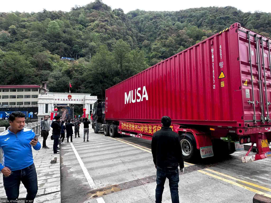 Nepali trucks being stopped at Tatopani border point