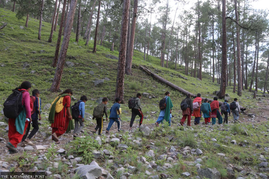 In remote Mugu, children walk four hours to school