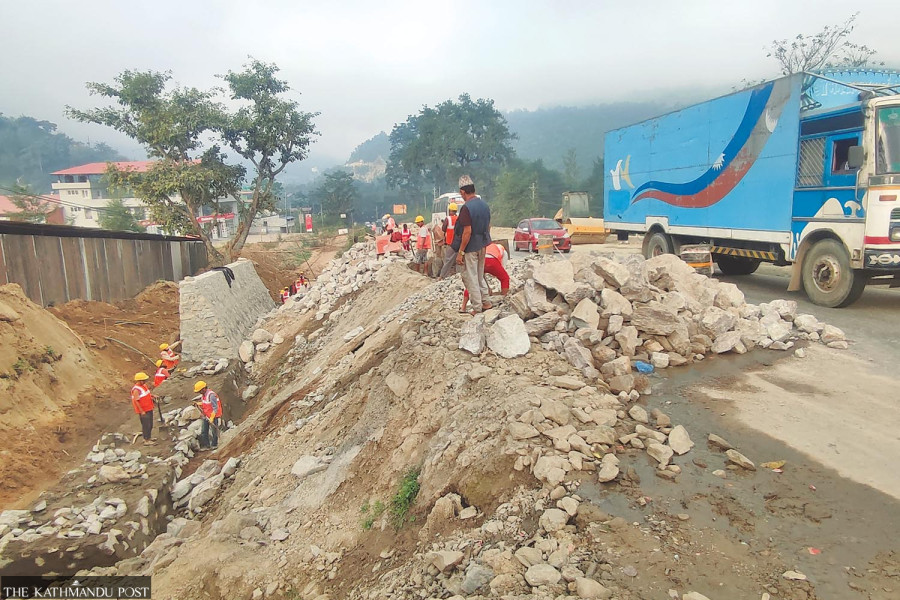 Road widening work along Muglin-Malekhu section of Prithvi Highway moving at snail’s pace
