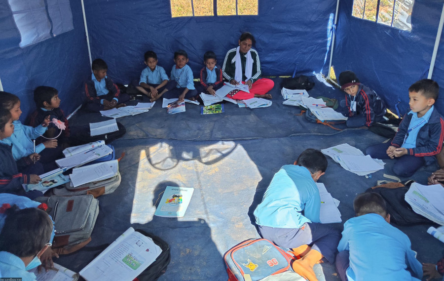 Earthquake-hit Salyan schools running classes out in the cold