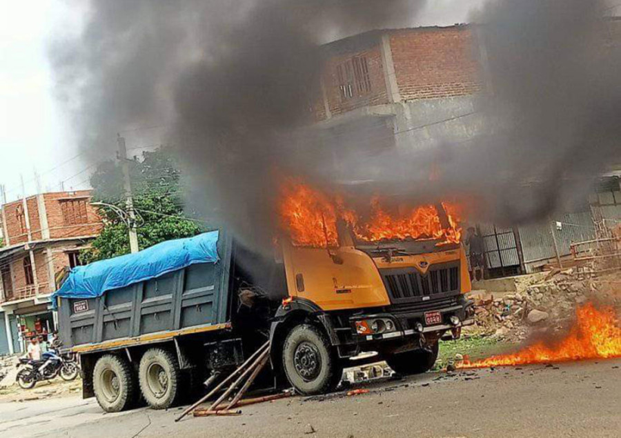 Locals set tipper on fire after girl dies in road mishap