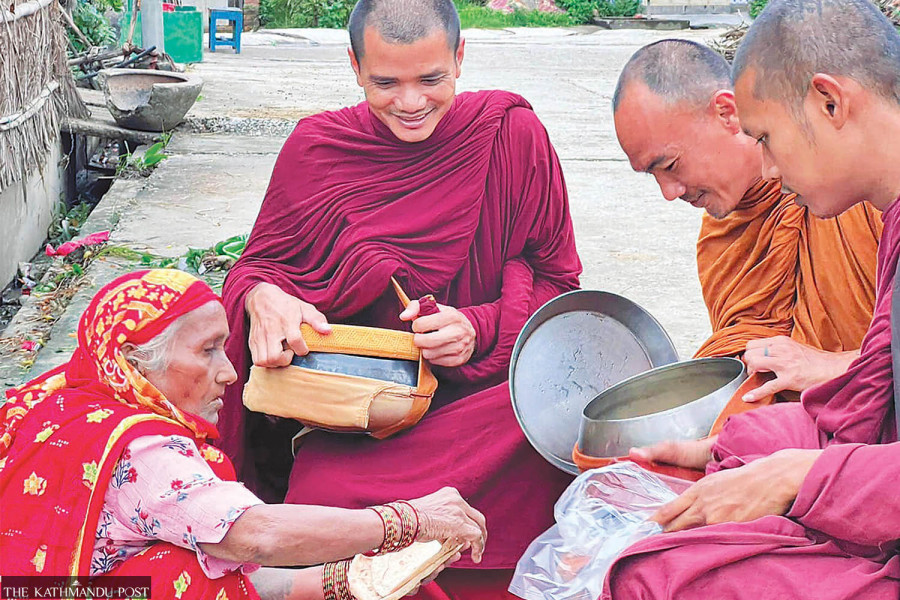 Thai monks on rainy-season spiritual retreat in Lumbini