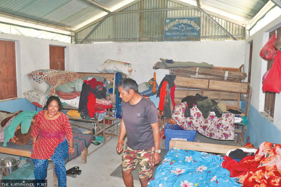 Education disrupted as landslide-displaced families shelter in school