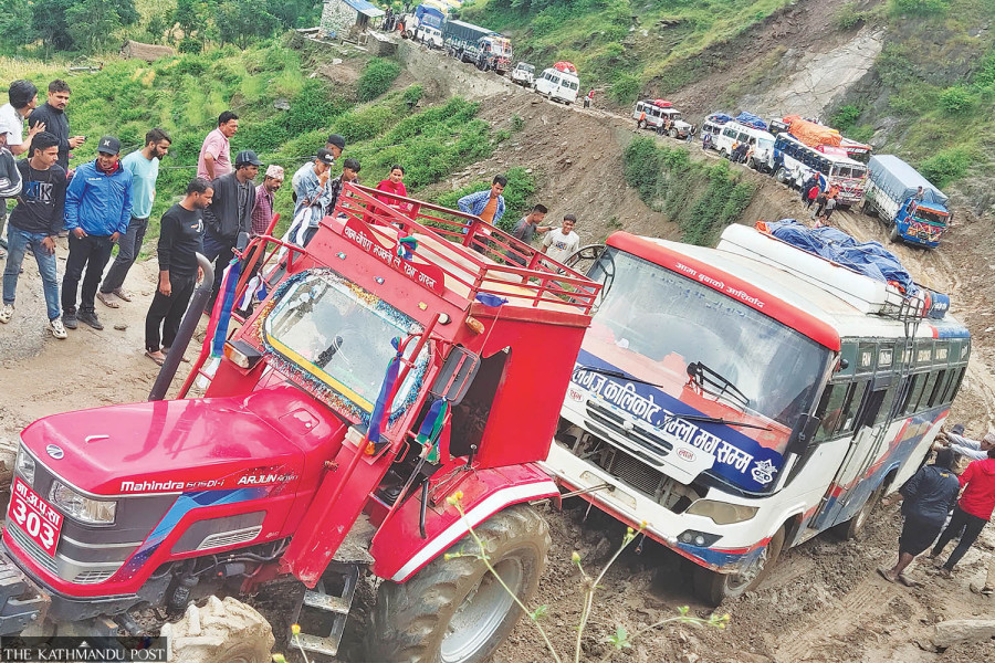 Multiple landslides along Karnali Highway turn short trips into gruelling journeys