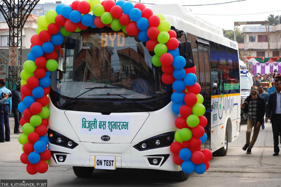 Legal hurdles keep Sajha Yatayat’s converted electric bus off the roads for eight months