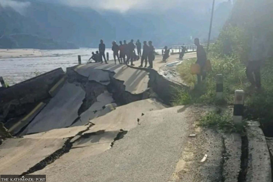 Sunkoshi River erosion collapses section of BP Highway