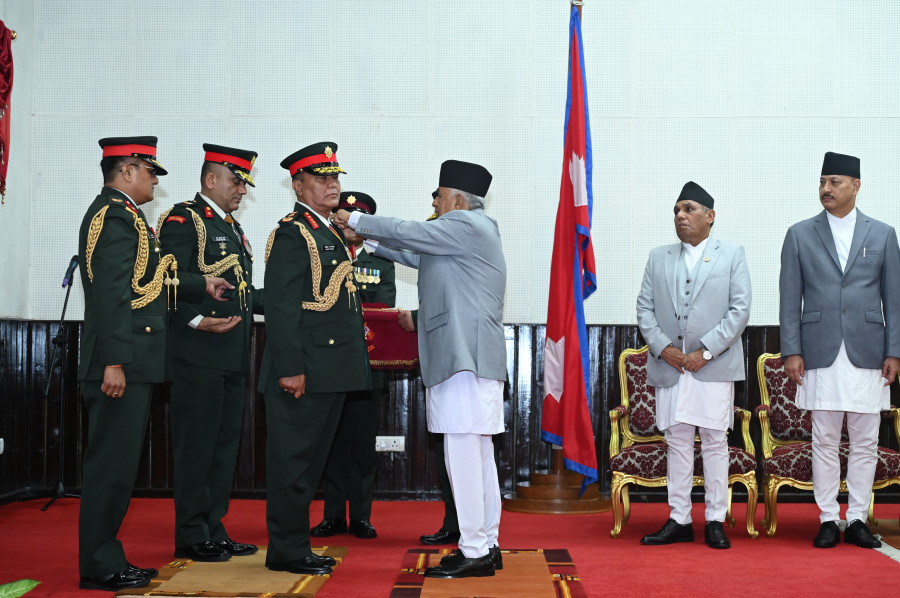 President Paudel confers insignia on Nepal Army chief Sigdel