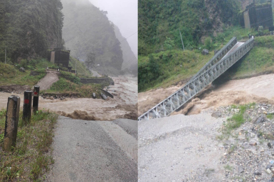 Bhotekoshi Bailey bridge collapse cuts off Tatopani trade route with China