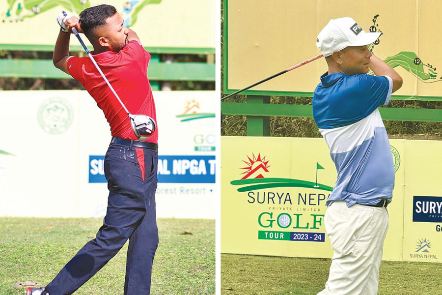 Pro Nagarkoti and amateur Bishowkarma share lead