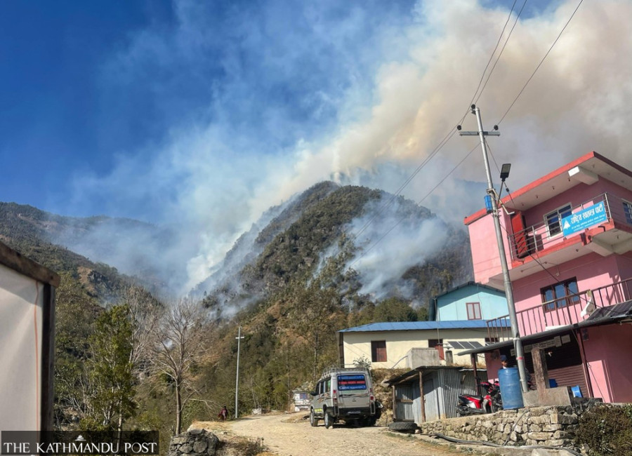 Wildfire spreads in two community forests in Dolakha