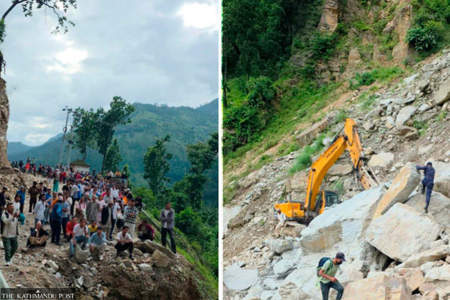 Karnali Highway blocked for third day as authorities plan blasting to remove boulders