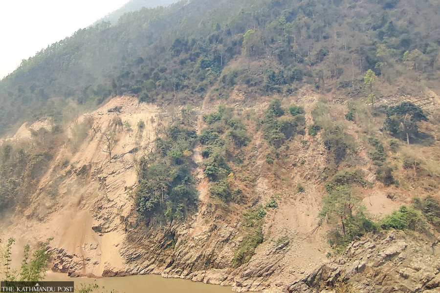 On other side of Trishuli, track being opened for way parallel to Narayanghat-Muglin road