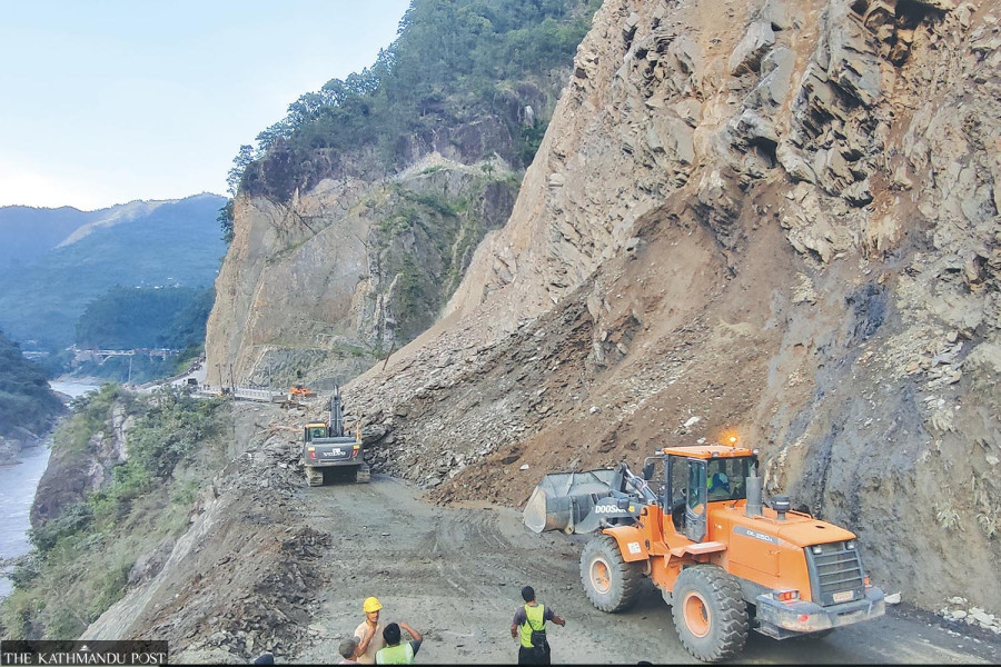 Landslide blocks Narayanghat-Muglin road during bridge construction