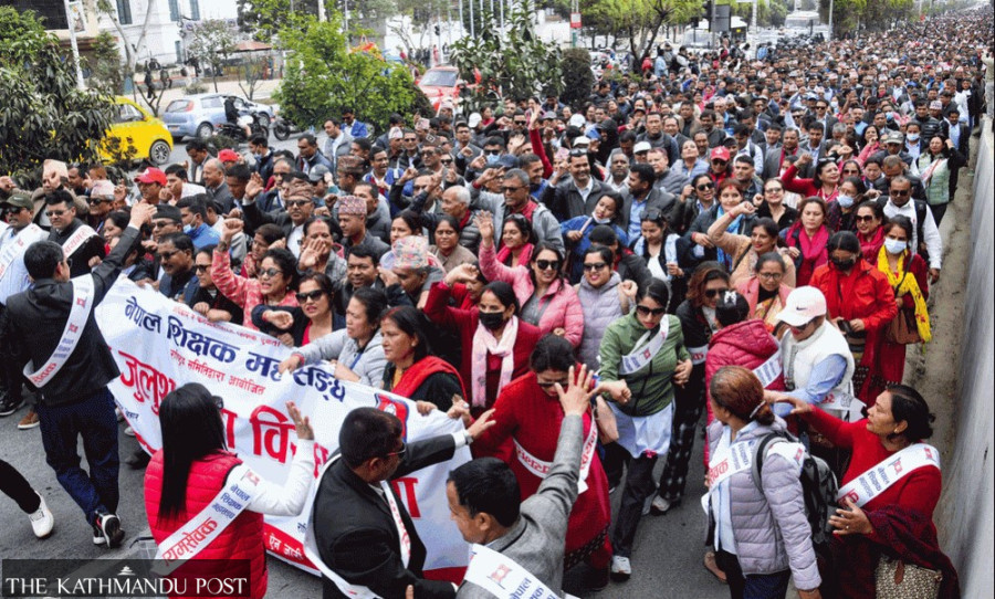 Teachers from across country protest in Kathmandu seeking passage of education bill