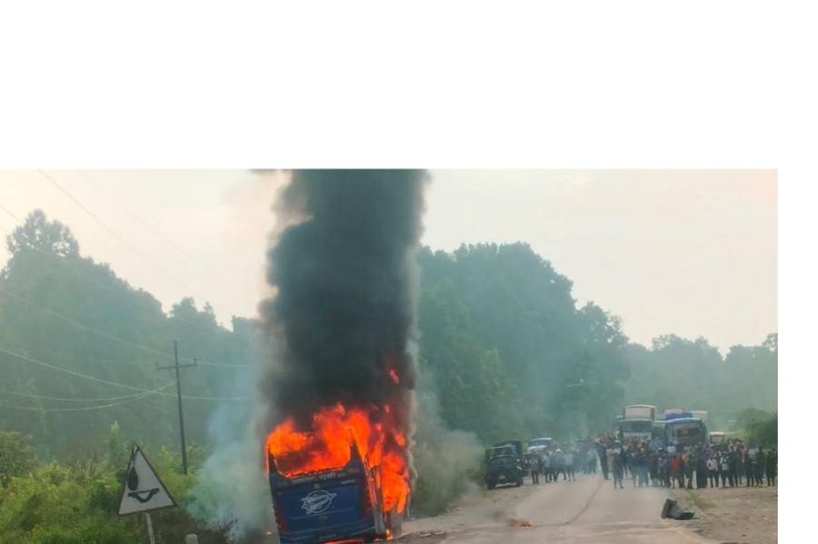 Bus gutted after fire breaks out on East–West Highway in Rautahat