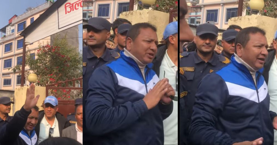 Cooperative fraud accused Dev Kumar Nepali addresses victims while in custody