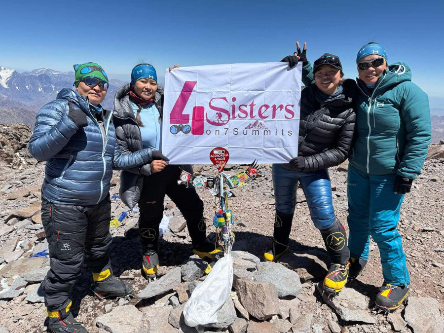 Four Sherpa sisters from the same family summit Carstensz Pyramid in Seven Summits quest