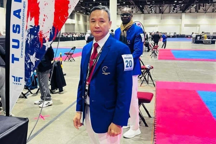 Chhetry officiating at 2025 US Open Taekwondo Championship