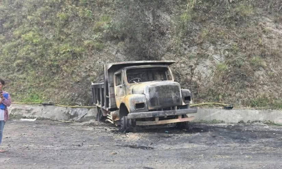 Tipper truck catches fire in Kavre