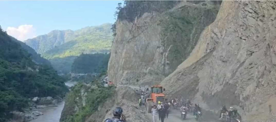 Narayanghat-Muglin road reopens one-way after landslide